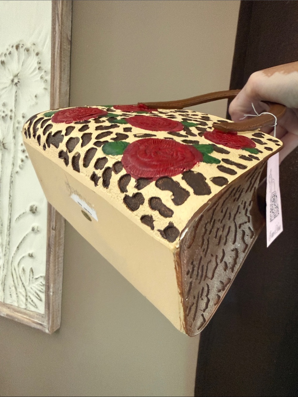 Floral Embroidered Leopard Satchel Vase - Ceramic - Picture 6 of 9